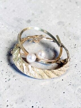 Vtg Kordes & Lichtenfels Convertible Modernist Gold-Plated Double Pearl Brooch